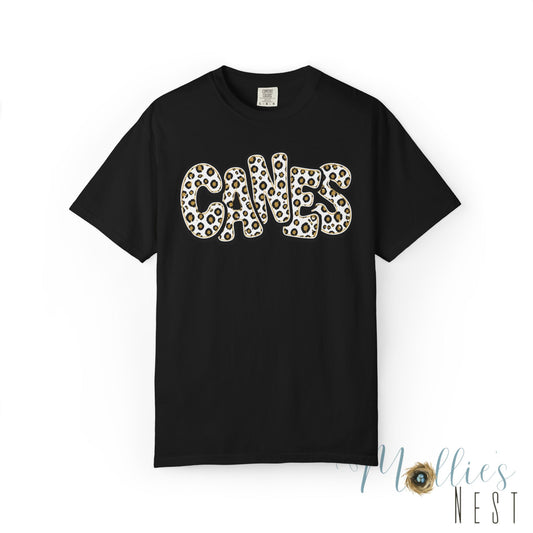 Jonesboro Canes. Leopard Stacked Letters T-Shirt