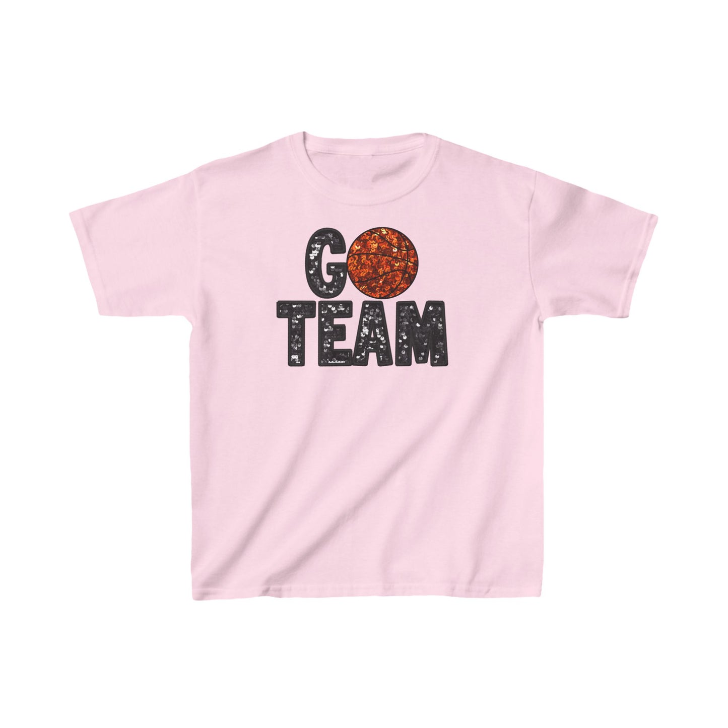 Kids Heavy Cotton™ Tee. FAUX SEQUIN Basketball