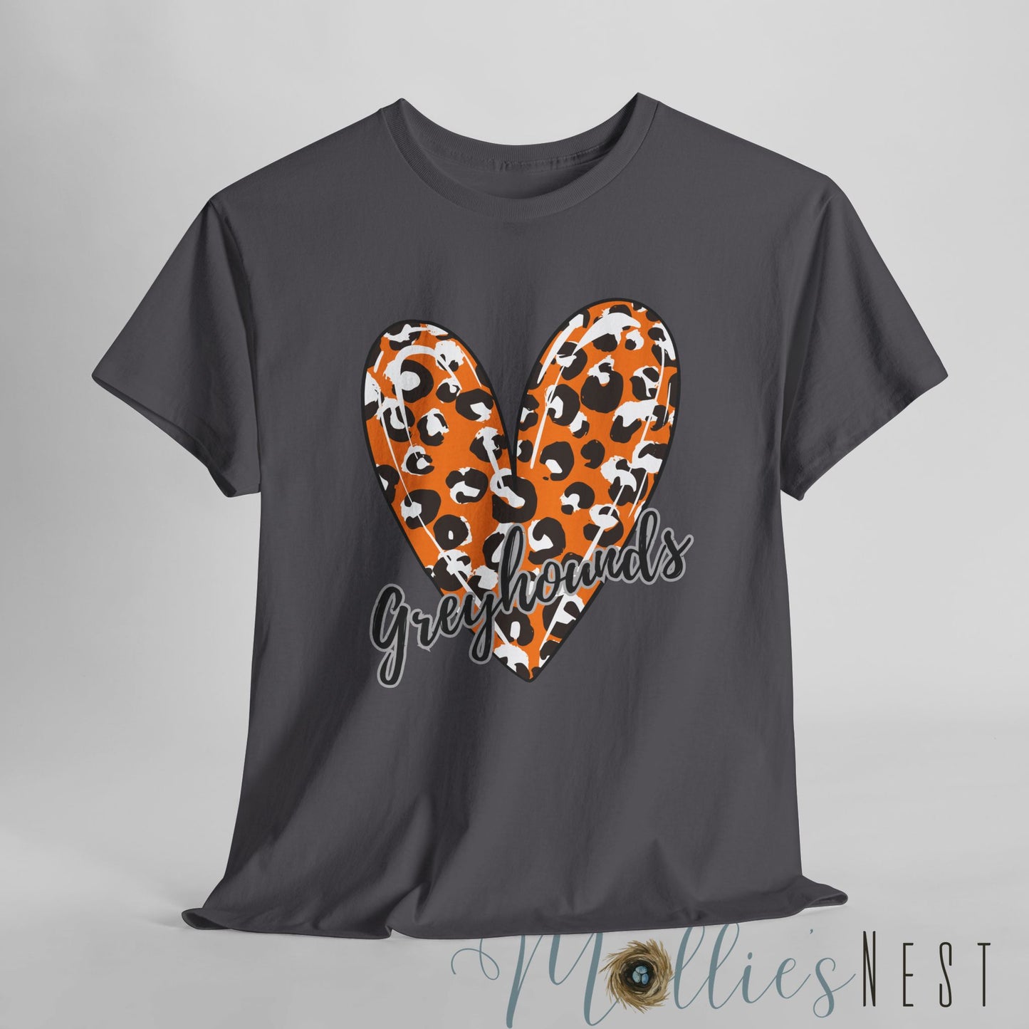 Greyhounds Leopard Heart. Heavy Cotton Tee