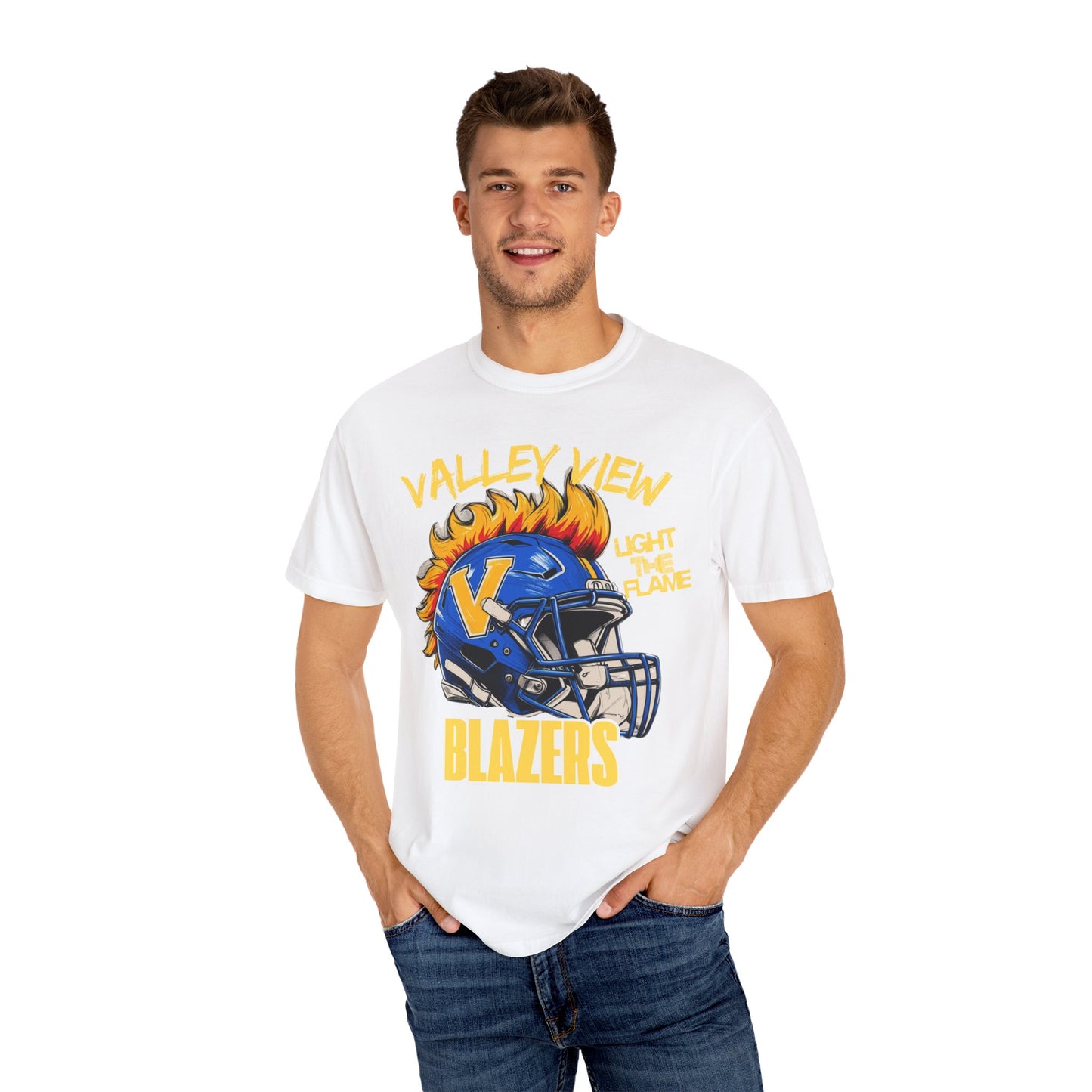 Valley View Blazers Football T-Shirt Flame, Unisex Fan Apparel, Game Day Shirt, Vintage Style Tee, Sportswear