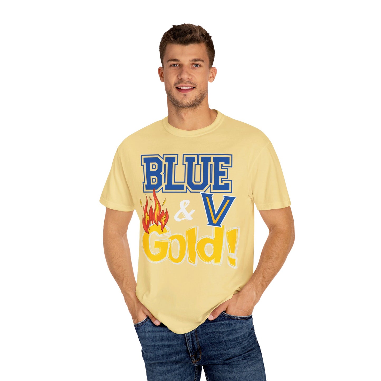 Unisex Blue & Gold Flame. Comfort ColorsT-shirt