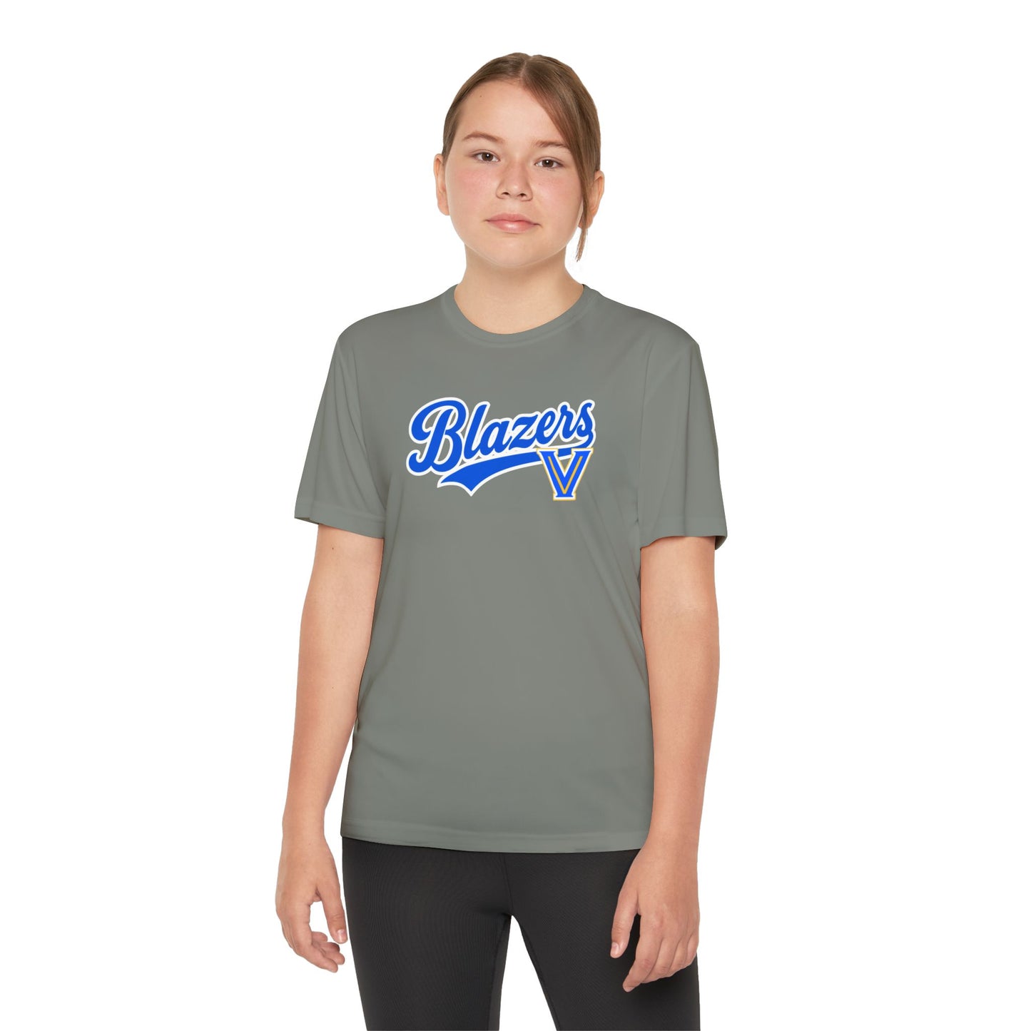Blazers Youth Drifit — Blue Script Logo Team Shirt