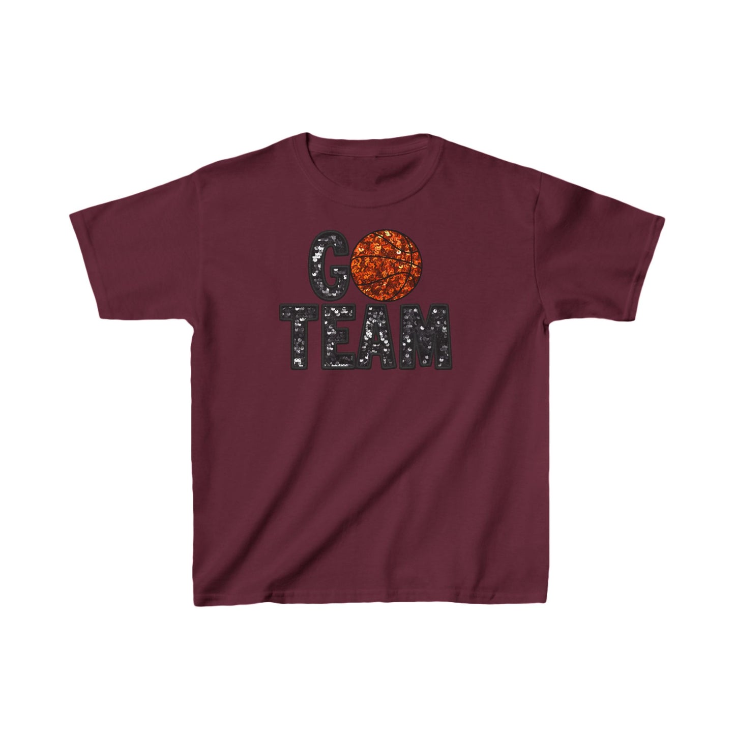 Kids Heavy Cotton™ Tee. FAUX SEQUIN Basketball