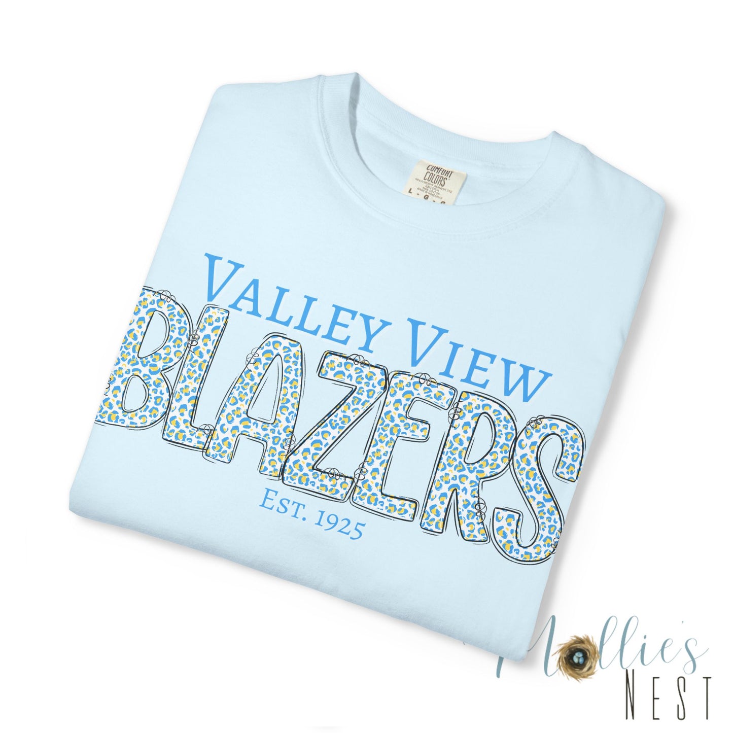 Blazers Blue Leopard Letters — 'Valley View Blazers' Comfort Colors T-Shirt