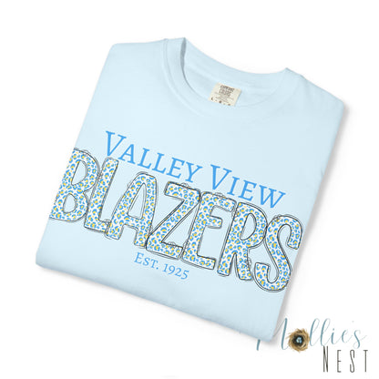 Blazers Blue Leopard Letters — 'Valley View Blazers' Comfort Colors T-Shirt