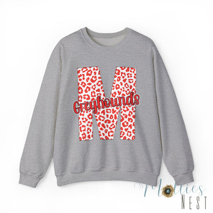 Adult. Marmaduke Greyhounds Leopard Print Initial M Crewneck Sweatshirt