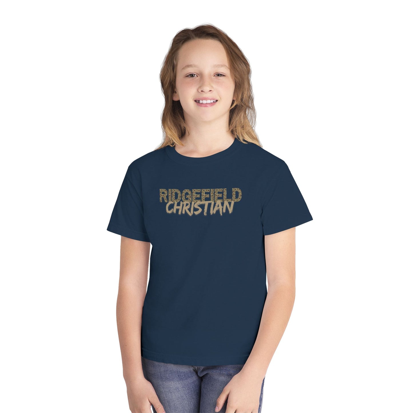 Ridgefield Christian CAMO Youth T-Shirt — Youth Midweight Tee with Script Logo
