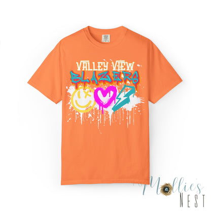 Valley View Blazers Graffiti Tee — Neon Heart, Smile & Lightning Shirt