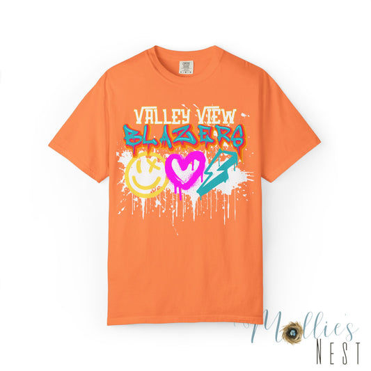 Valley View Blazers Graffiti Tee — Neon Heart, Smile & Lightning Shirt