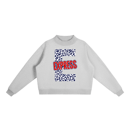 Express Baseabll. "E" Leopard Fleece Mock-Neck Crew Sweatshirt