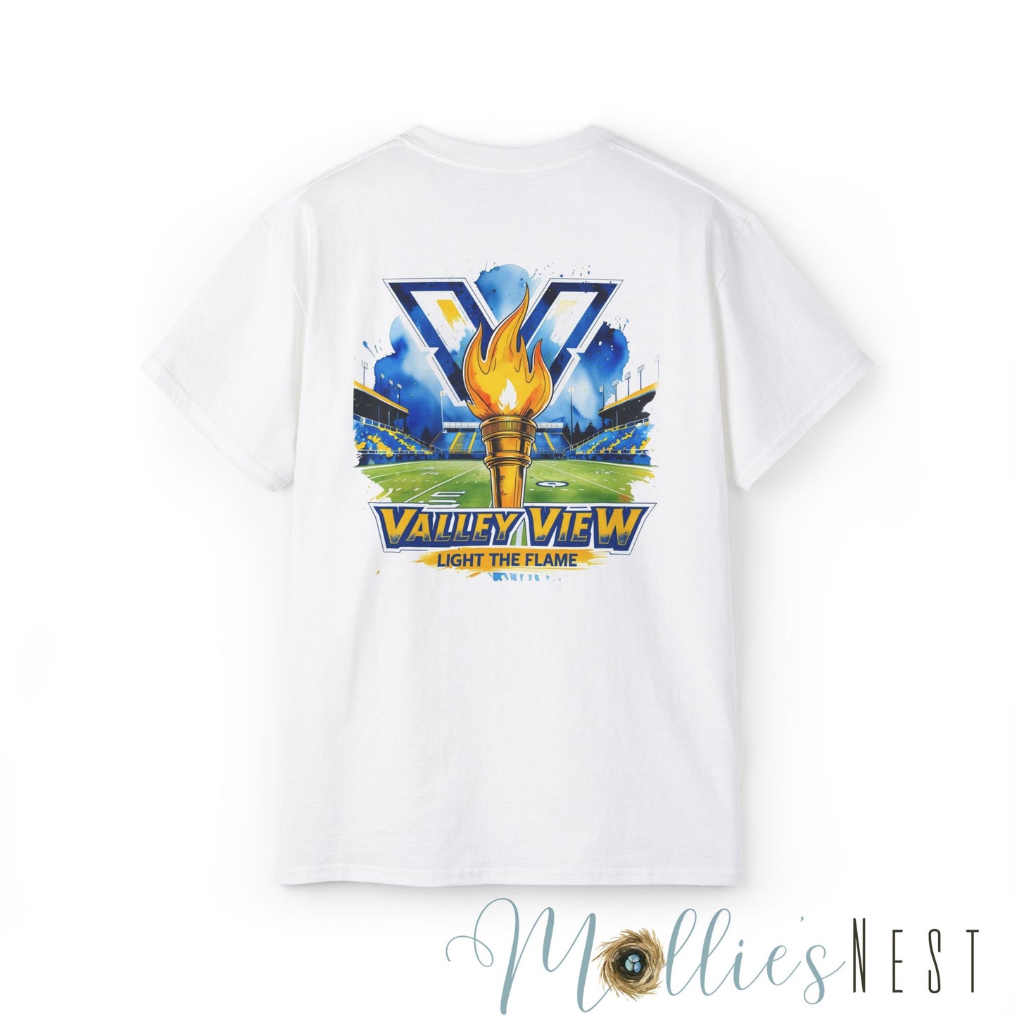 ADULT. Valley View Light the Flame Unisex Cotton Tee, Casual T-Shirt - Football - School Spirit