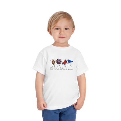 Toddler Football Tee "It's Touchdown Season" – Red/Blue Game Day Shirt