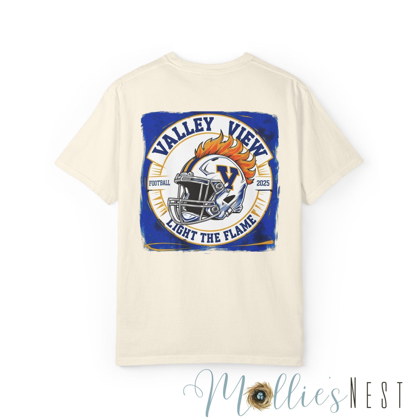 Valley View Light the Flame Football Helmet T-Shirt | Unisex Garment-Dyed Tee for Football Fans, Game Day Shirt, Sports Apparel, Casual Wear