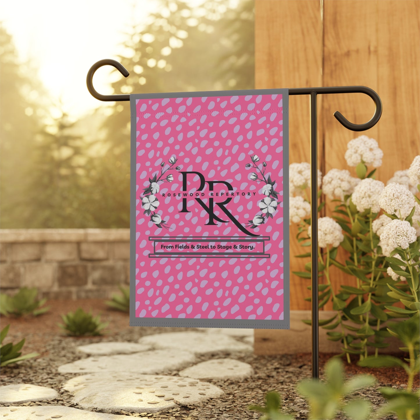 Pink Floral Monogram Garden Flag — Personalized PRK Logo House Banner