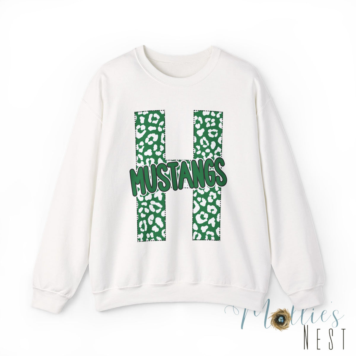 Adult. Hoxie Mustangs Leopard Print H Crewneck Sweatshirt