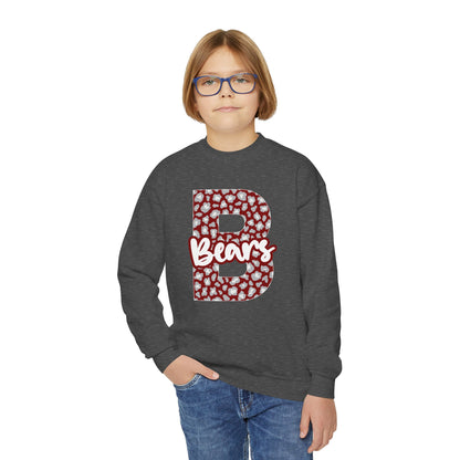 Youth Barton Bears. Crewneck Sweatshirt – Varsity B Bears Spirit Design