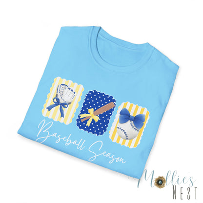 Baseball Season T-Shirt — Cute Bat, Glove & Cap Graphic