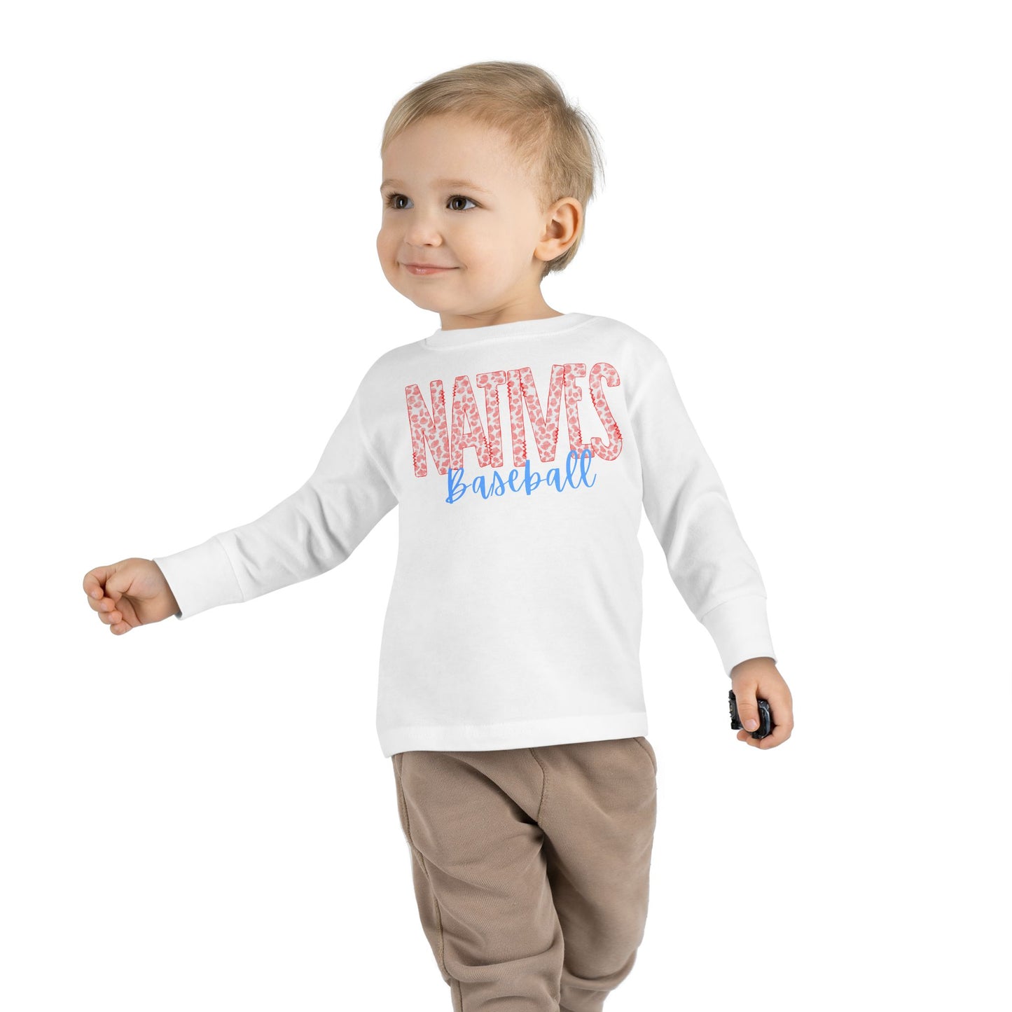 Natives Baseball Toddler Long Sleeve Tee. RED Leopard Letters