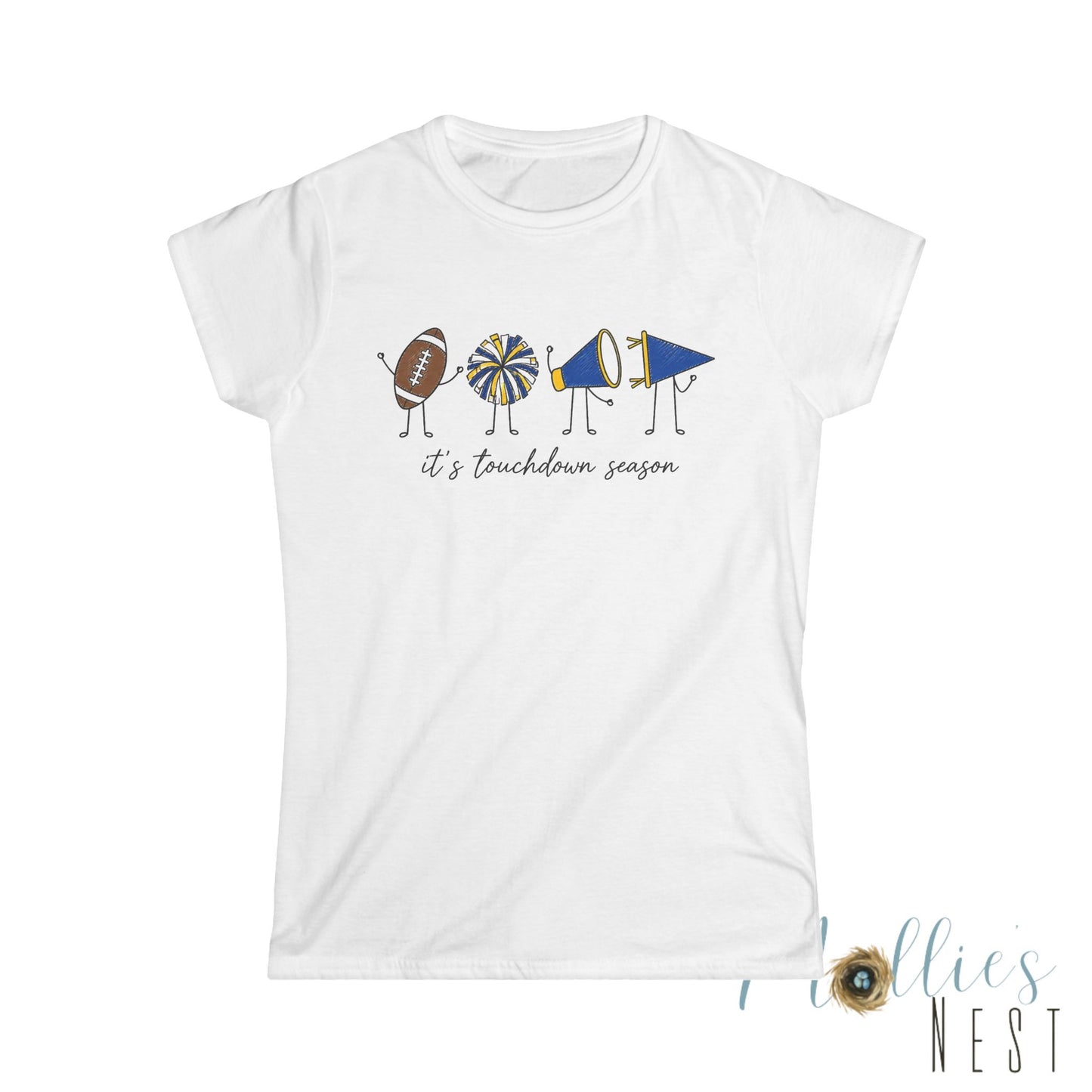Women's Tee — Classic White Short-Sleeve T-Shirt. Touchdown Season -Blue & Yellow
