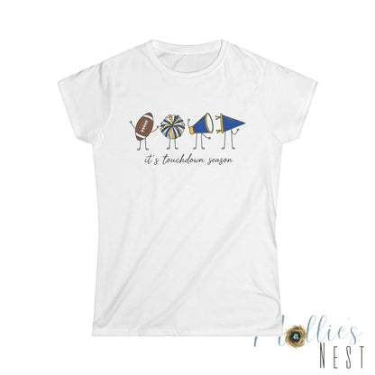 Women's Tee — Classic White Short-Sleeve T-Shirt. Touchdown Season -Blue & Yellow