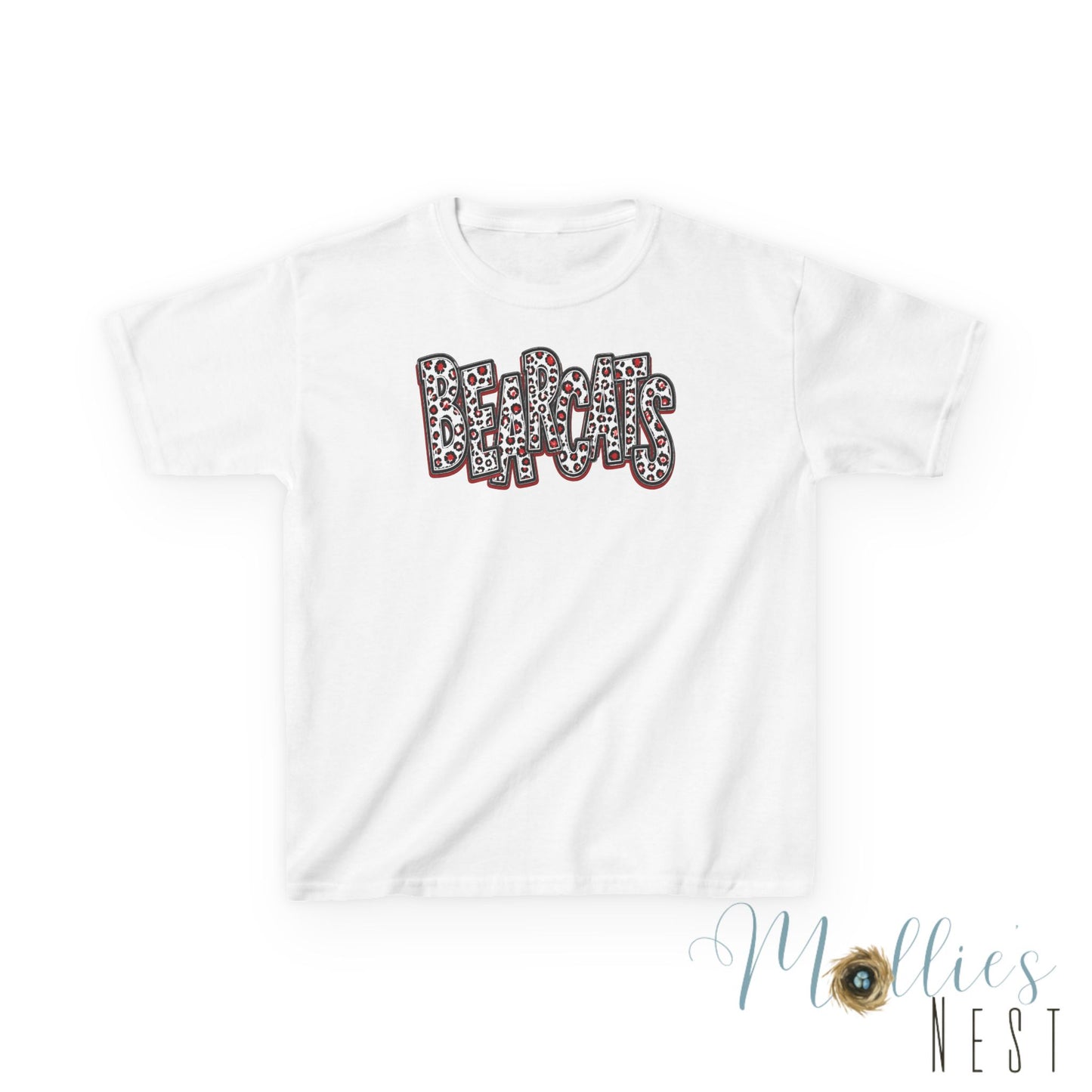Youth Brookland Bearcats. Leopard Stacked - GILDAN brand (Red)