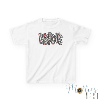 Youth Brookland Bearcats. Leopard Stacked - GILDAN brand (Red)
