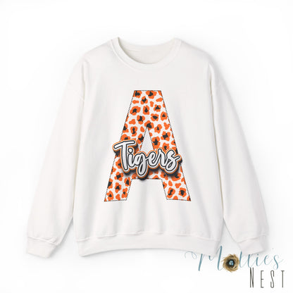 ADULT. Amorel Tigers Leopard Print Initial A Sweatshirt