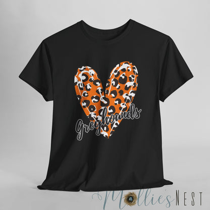 Greyhounds Leopard Heart. Heavy Cotton Tee