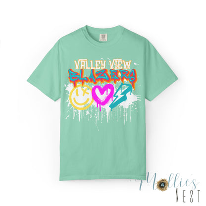 Valley View Blazers Graffiti Tee — Neon Heart, Smile & Lightning Shirt