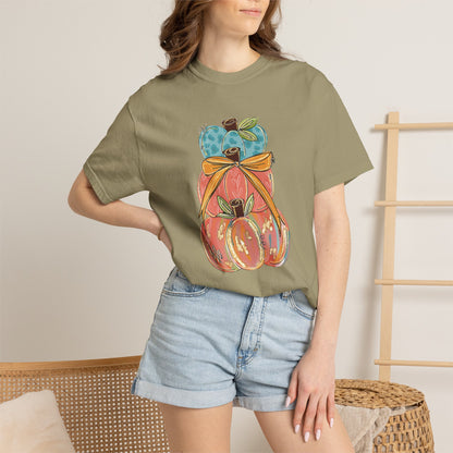 Pumpkin Stack T-Shirt — Handpainted Fall Pumpkin Stack Graphic Tee