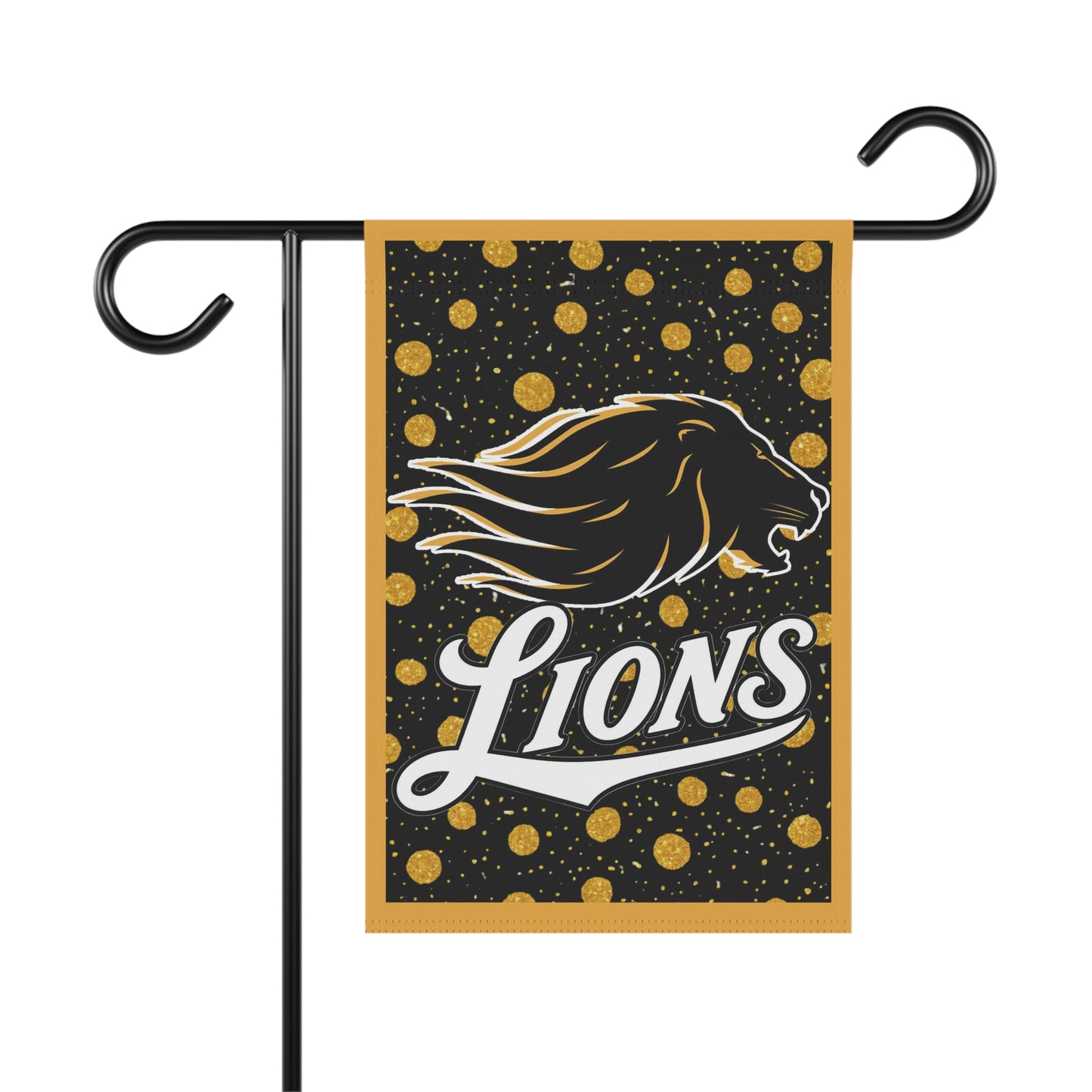 Manila Lions Garden Flag — Gold Polka Dot Lion House Banner