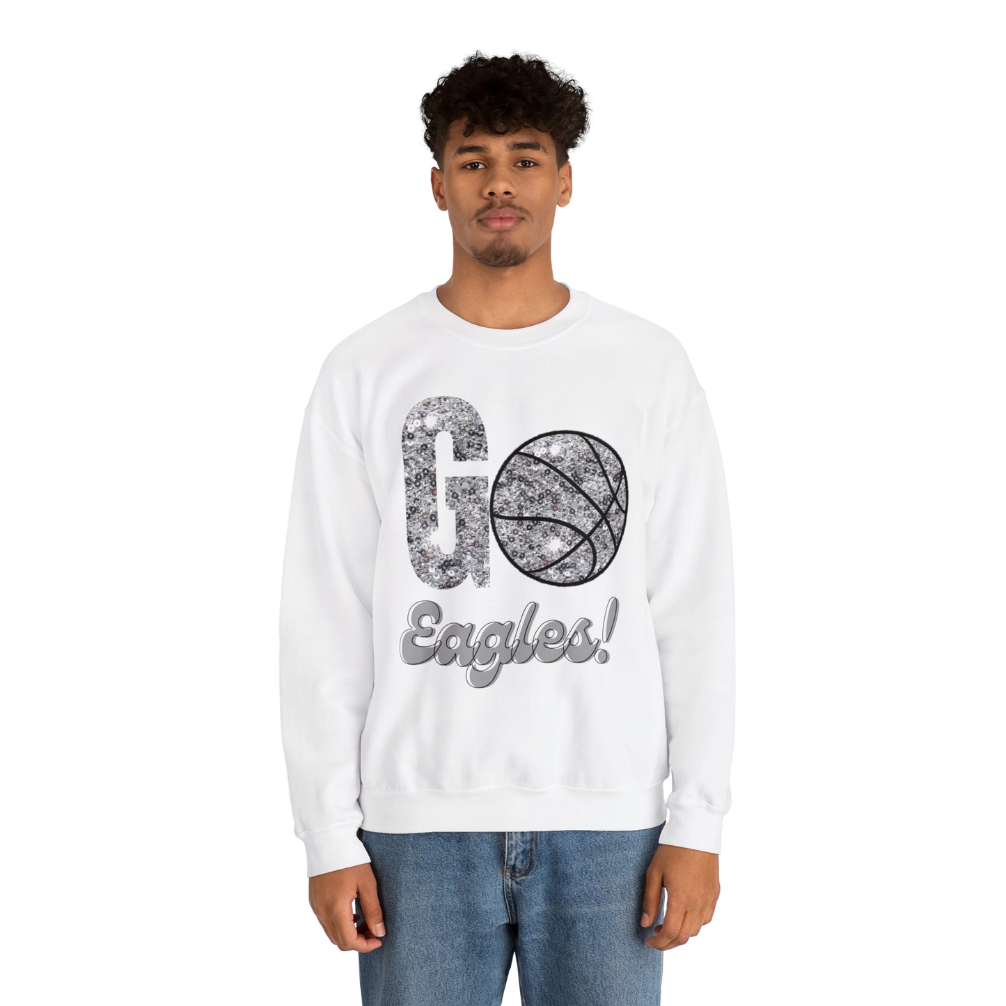 Eagles Faux* Glitter Basketball Heavy Blend™ Crewneck Sweatshirt