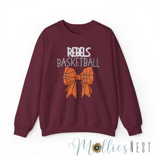 Unisex Heavy Blend™ Crewneck Sweatshirt. Riverside Rebels Basketball Bow