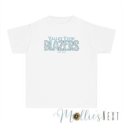 Valley View Blazers Youth Tee. Leopard Letters. Est.1925