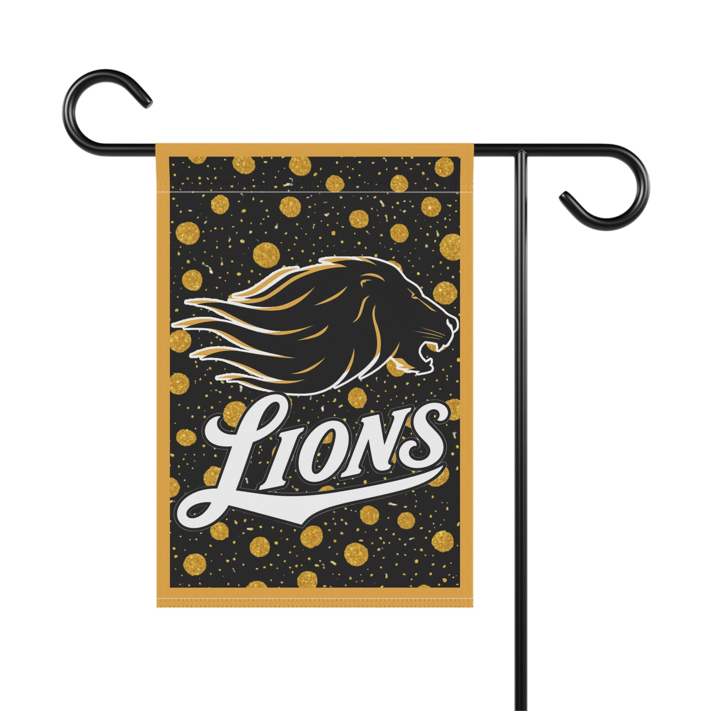 Manila Lions Garden Flag — Gold Polka Dot Lion House Banner