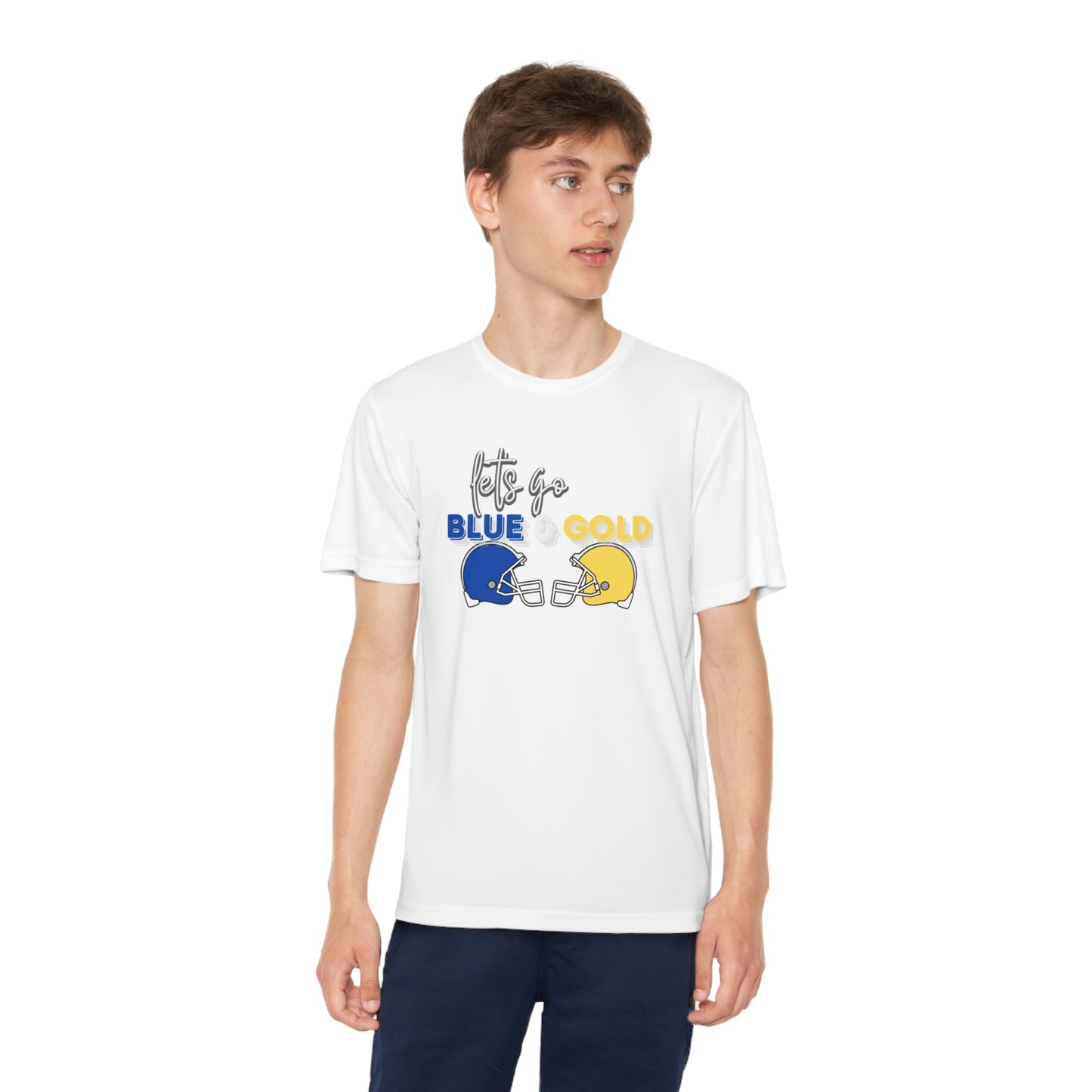 Youth Blue & Gold Football. DRIFIT Competitor Tee