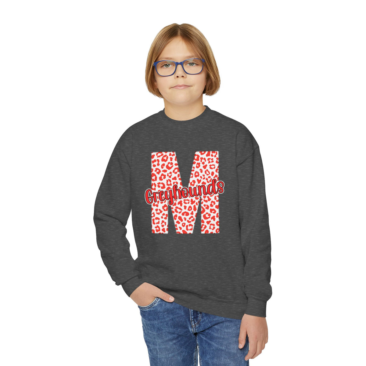 Youth Marmaduke Greyhounds. Crewneck Sweatshirt – Leopard Print