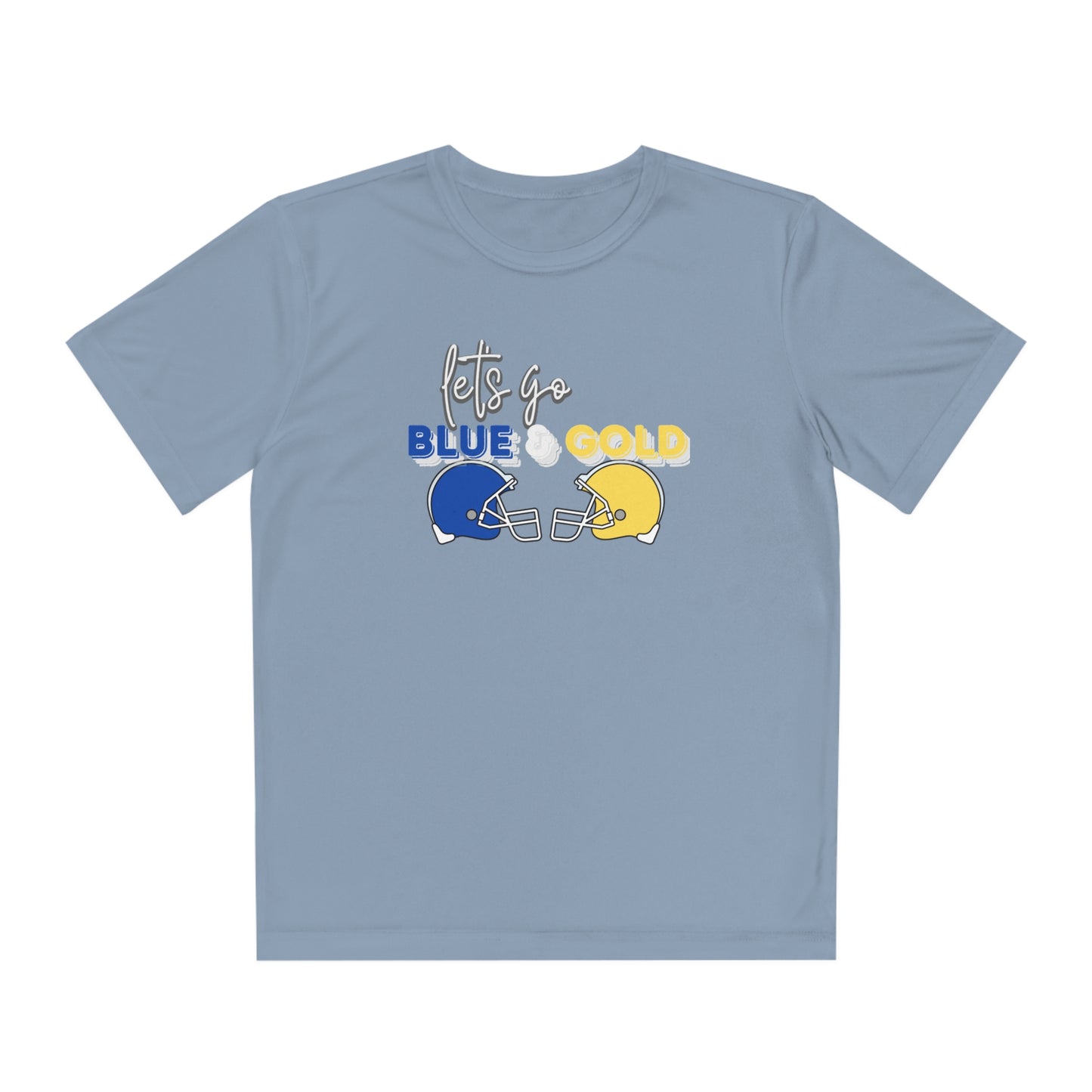 Youth Blue & Gold Football. DRIFIT Competitor Tee