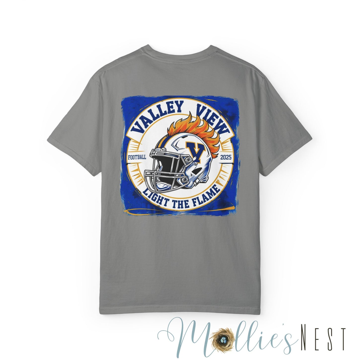 Valley View Light the Flame Football Helmet T-Shirt | Unisex Garment-Dyed Tee for Football Fans, Game Day Shirt, Sports Apparel, Casual Wear