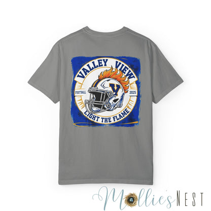 Valley View Light the Flame Football Helmet T-Shirt | Unisex Garment-Dyed Tee for Football Fans, Game Day Shirt, Sports Apparel, Casual Wear