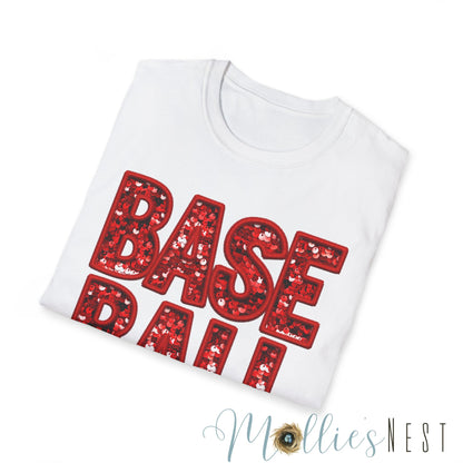 Baseball FAUX Glitter Unisex Softstyle T-Shirt - Perfect for Fans and Players