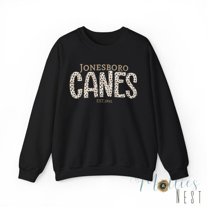 ADULT. Jonesboro Canes Leopard Print Crewneck Sweatshirt