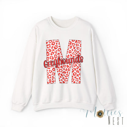 Adult. Marmaduke Greyhounds Leopard Print Initial M Crewneck Sweatshirt