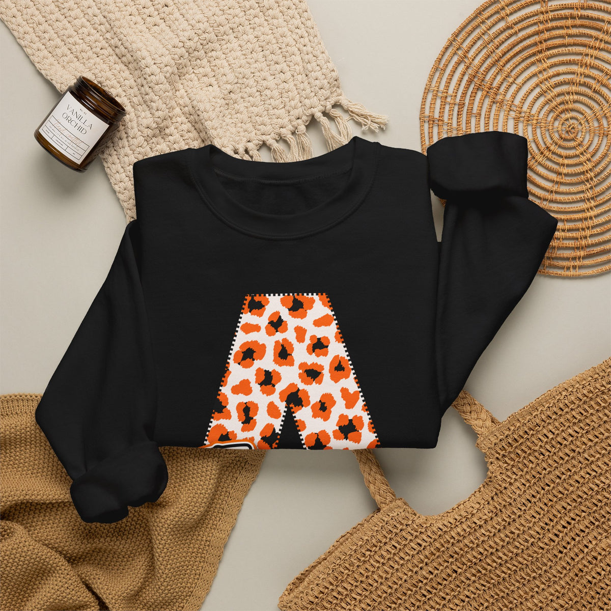 ADULT. Amorel Tigers Leopard Print Initial A Sweatshirt