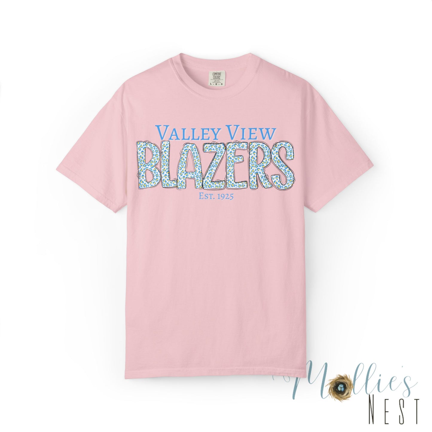 Blazers Blue Leopard Letters — 'Valley View Blazers' Comfort Colors T-Shirt