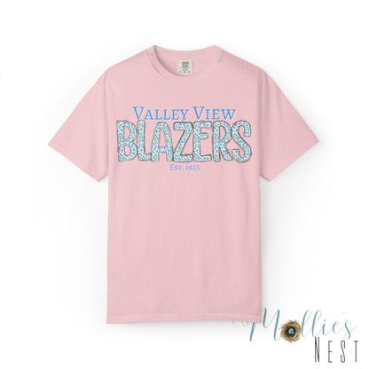 Blazers Blue Leopard Letters — 'Valley View Blazers' Comfort Colors T-Shirt