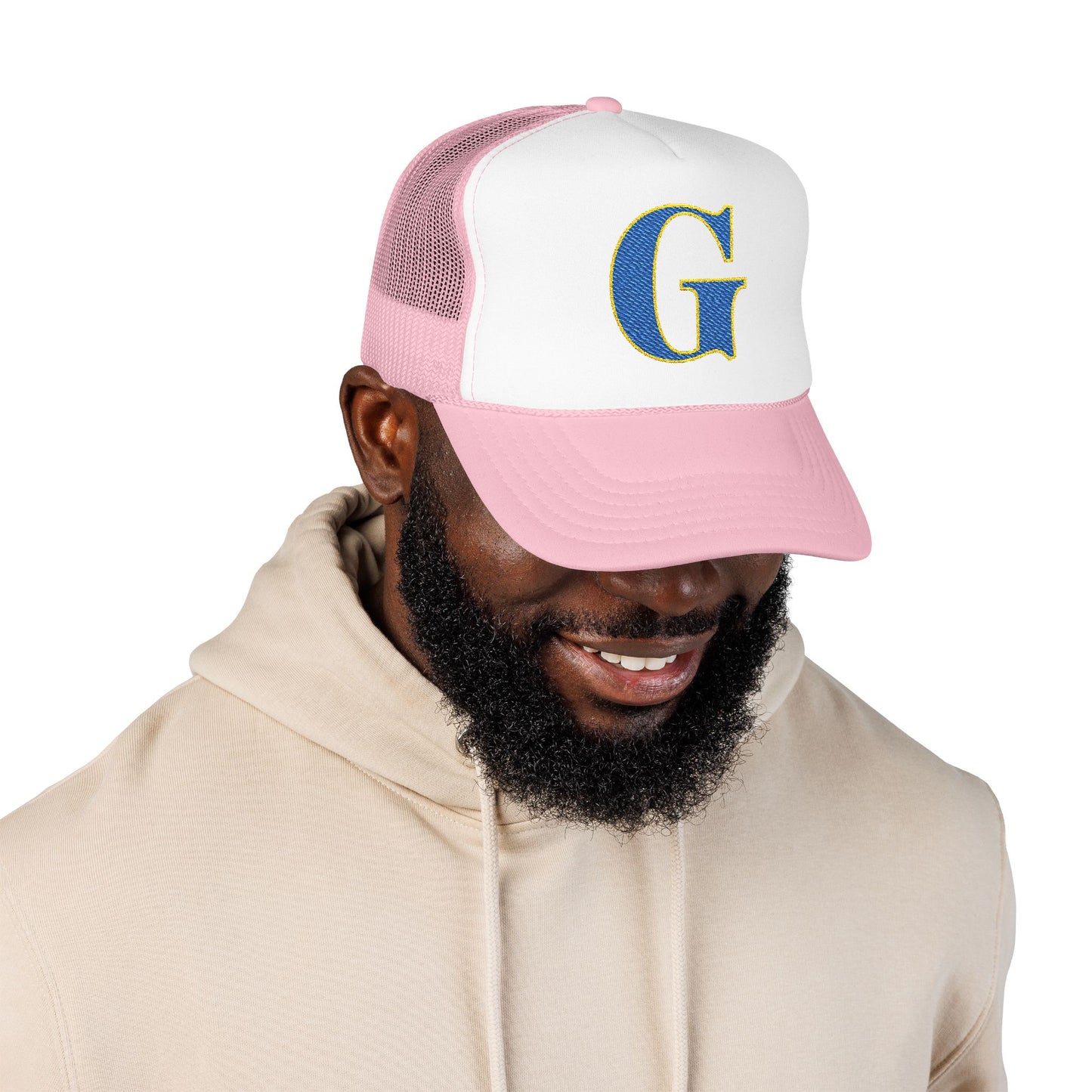 Embroidered Blue & Gold 'G' Trucker Hat — Monogram Letter Foam Cap - Gosnell