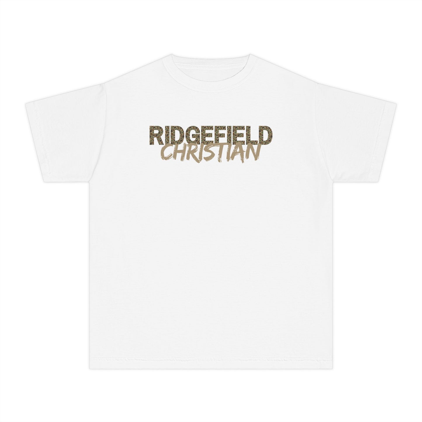 Ridgefield Christian CAMO Youth T-Shirt — Youth Midweight Tee with Script Logo