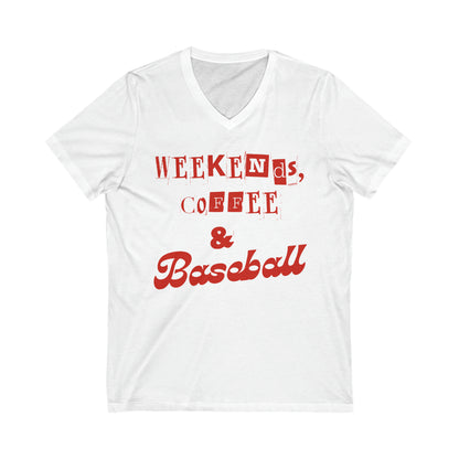 weekends, coffee, Baseball Jersey Short Sleeve V-Neck Tee