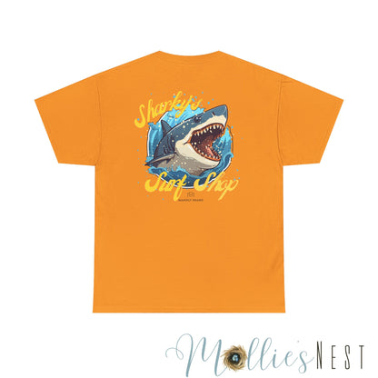 Shark Surf Style Tee, Unisex Cotton T-Shirt for Beach Lovers, Shark Graphic Tee, Surfing Summer Apparel, Ocean Vibe Apparel. Mannly Brand